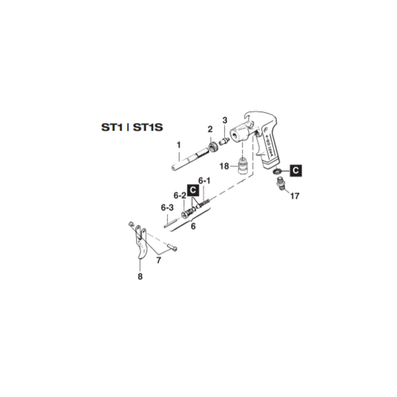 Axe de gâchette P6/PL6/AE7/ST/ST1/S8/SP8 (W2COM4008) Iwata