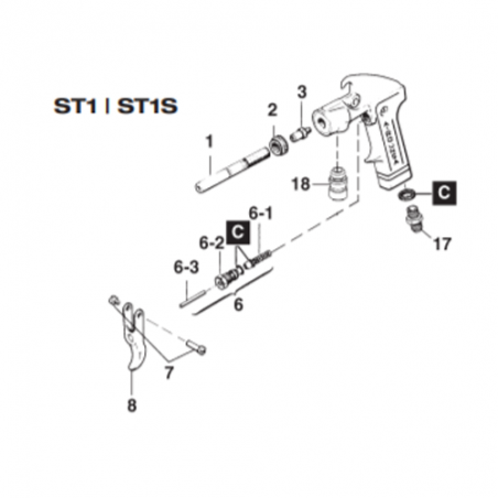 Axe de gâchette P6/PL6/AE7/ST/ST1/S8/SP8 (W2COM4008) Iwata